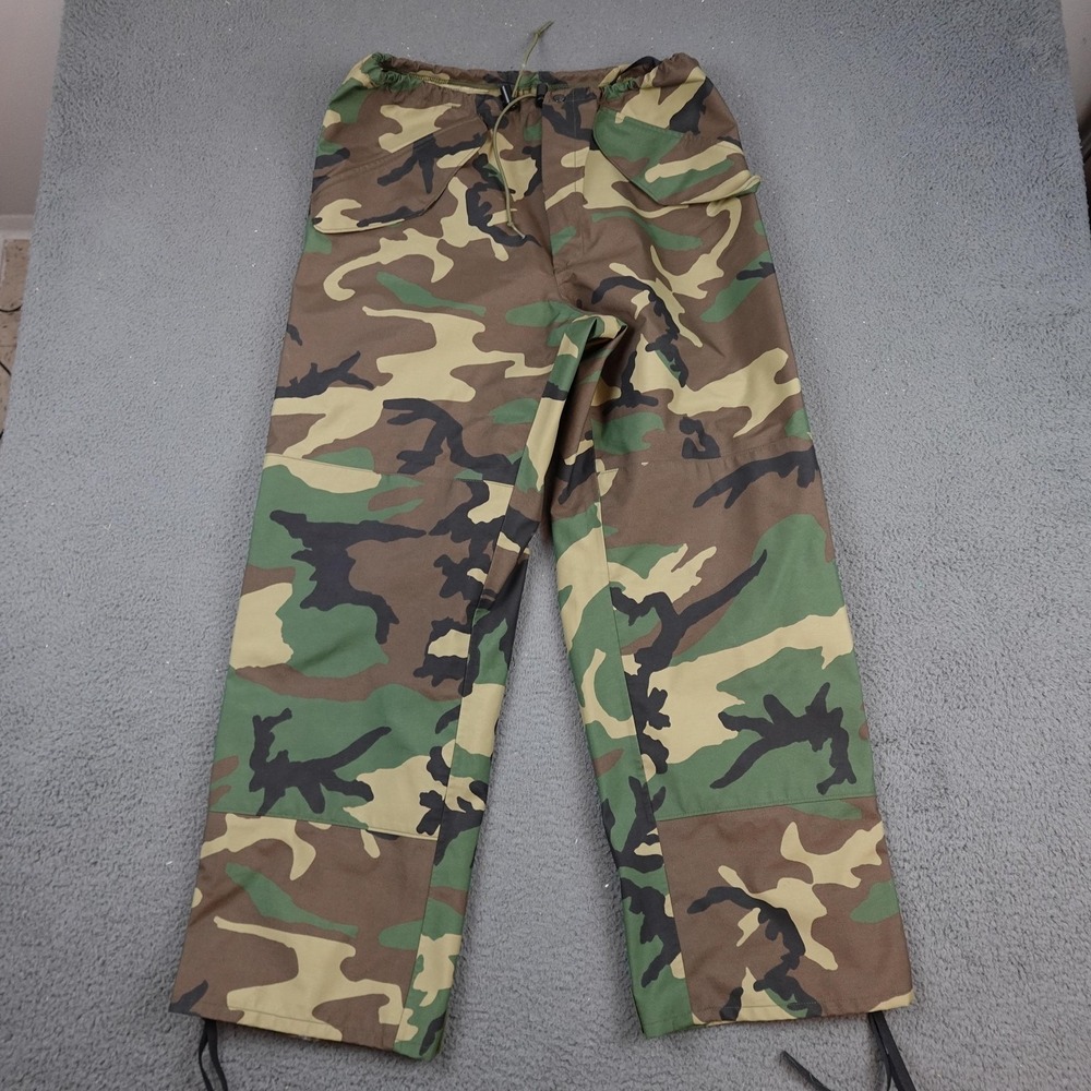 Vintage ECWCS Rain Pants Mens Medium Green Camo Gore Seam Woodland